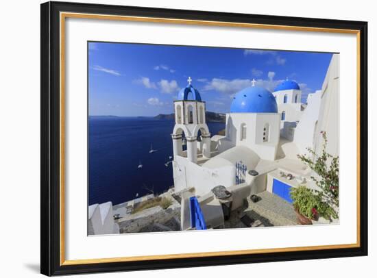 Blue Roofed Churches and Homes are Everywhere on the Island. Santorini. Greece-Tom Norring-Framed Photographic Print