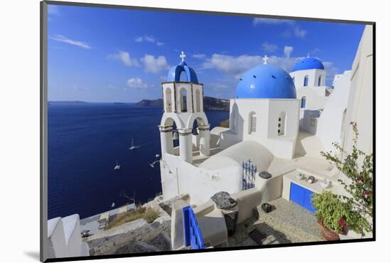 Blue Roofed Churches and Homes are Everywhere on the Island. Santorini. Greece-Tom Norring-Mounted Photographic Print