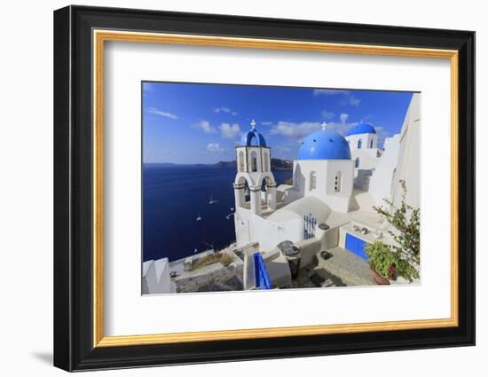 Blue Roofed Churches and Homes are Everywhere on the Island. Santorini. Greece-Tom Norring-Framed Photographic Print