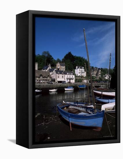 Blue Sailing Dinghy and River Aven, Pont-Aven, Brittany, France-Julian Pottage-Framed Premier Image Canvas