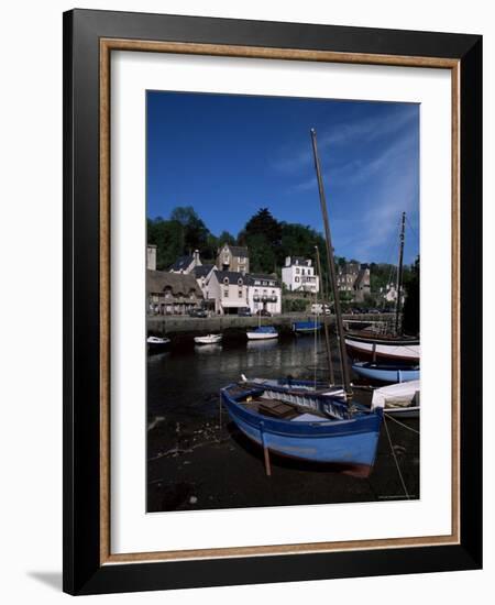 Blue Sailing Dinghy and River Aven, Pont-Aven, Brittany, France-Julian Pottage-Framed Photographic Print