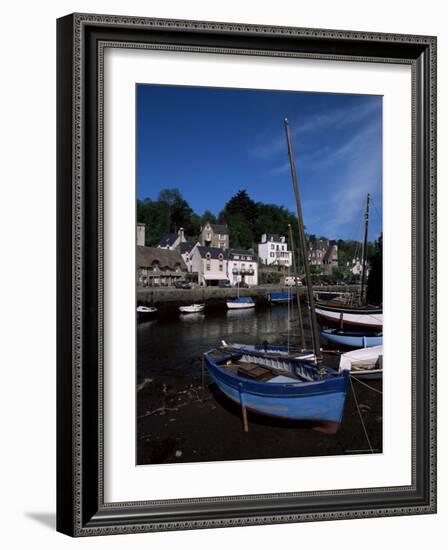 Blue Sailing Dinghy and River Aven, Pont-Aven, Brittany, France-Julian Pottage-Framed Photographic Print