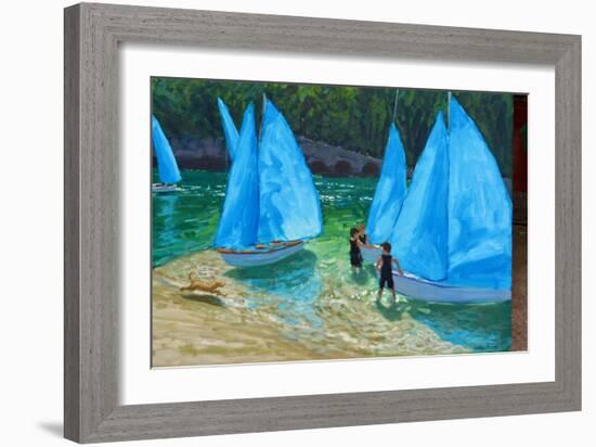 Blue sails,Looe, 2018-Andrew Macara-Framed Giclee Print