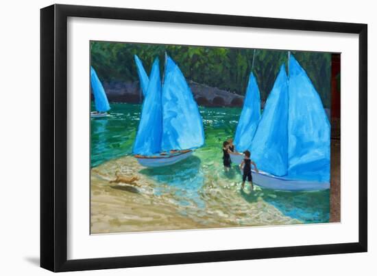 Blue sails,Looe, 2018-Andrew Macara-Framed Giclee Print