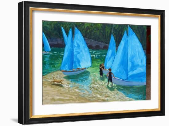 Blue sails,Looe, 2018-Andrew Macara-Framed Giclee Print