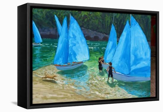 Blue sails,Looe, 2018-Andrew Macara-Framed Premier Image Canvas