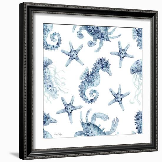 Blue Seahorse Starfish Pattern-Patti Bishop-Framed Art Print