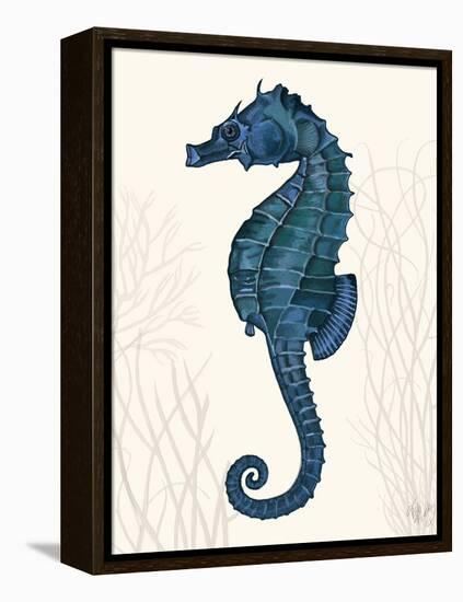 Blue Seahorses on Cream b-Fab Funky-Framed Stretched Canvas