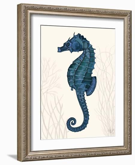 Blue Seahorses on Cream b-Fab Funky-Framed Art Print