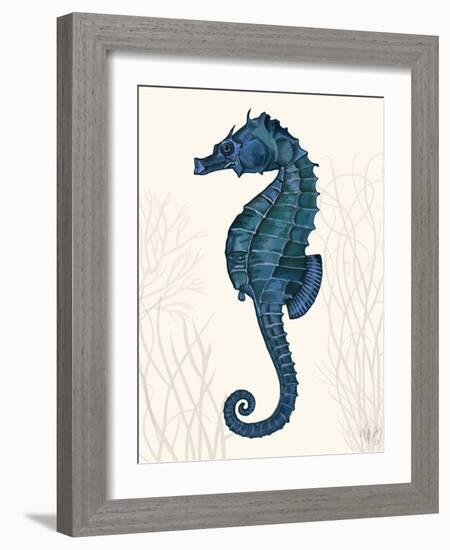 Blue Seahorses on Cream b-Fab Funky-Framed Art Print