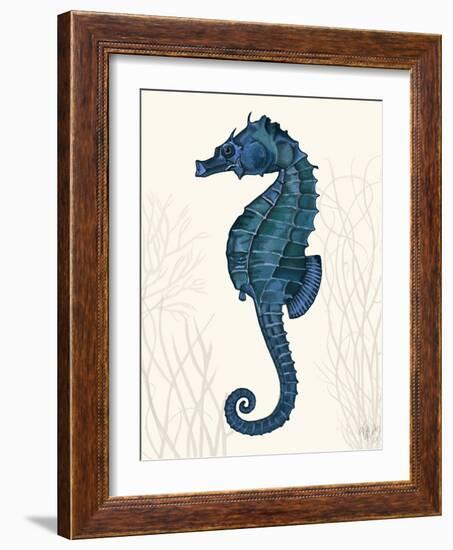 Blue Seahorses on Cream b-Fab Funky-Framed Art Print