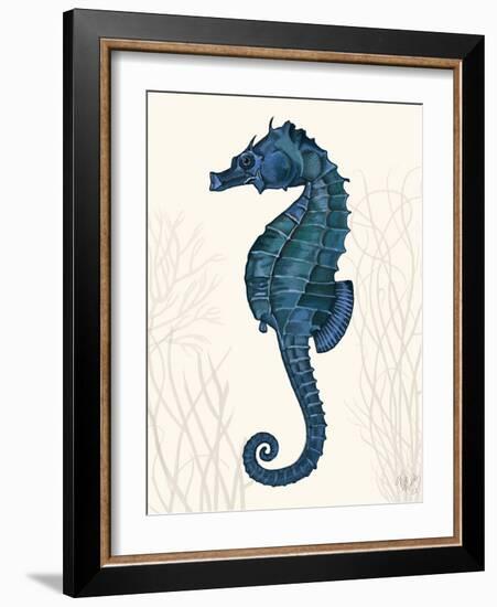 Blue Seahorses on Cream b-Fab Funky-Framed Art Print