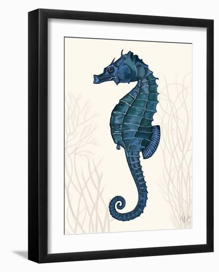 Blue Seahorses on Cream b-Fab Funky-Framed Art Print