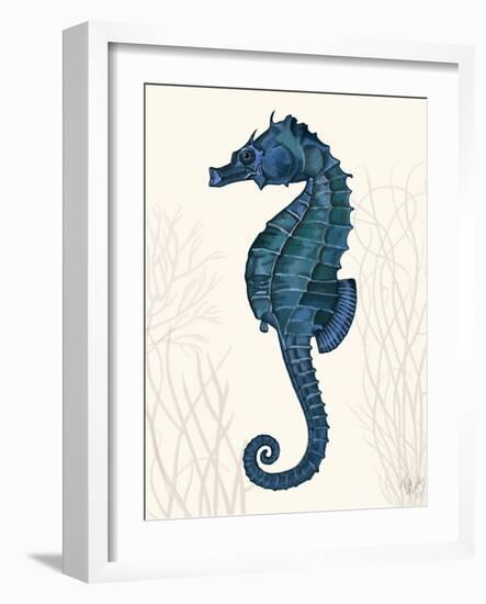 Blue Seahorses on Cream b-Fab Funky-Framed Art Print