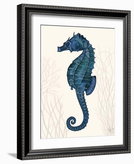 Blue Seahorses on Cream b-Fab Funky-Framed Art Print