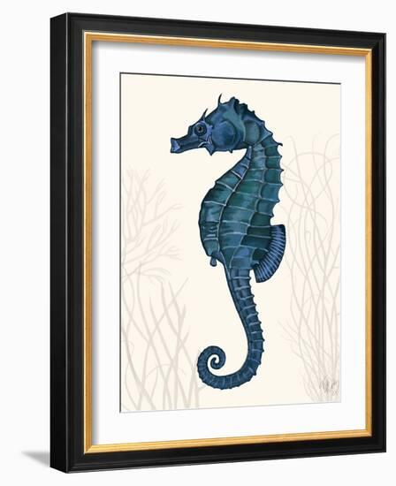 Blue Seahorses on Cream b-Fab Funky-Framed Art Print