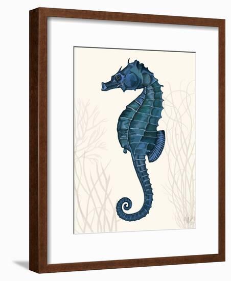 Blue Seahorses on Cream b-Fab Funky-Framed Art Print