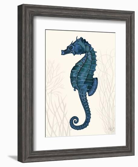 Blue Seahorses on Cream b-Fab Funky-Framed Art Print