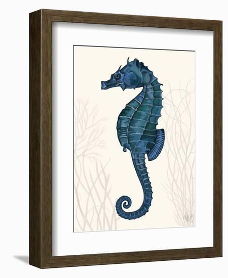 Blue Seahorses on Cream b-Fab Funky-Framed Art Print