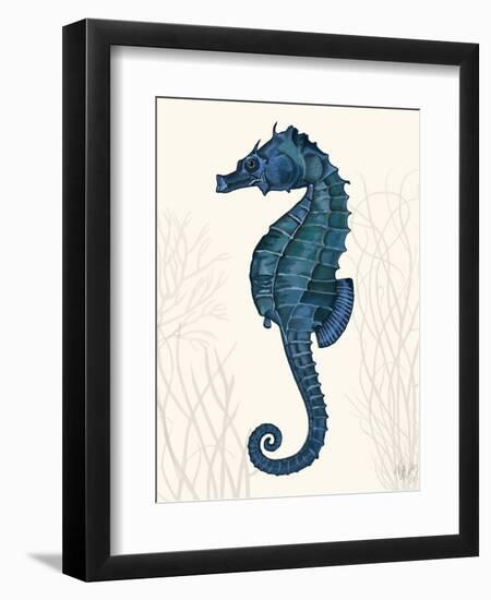 Blue Seahorses on Cream b-Fab Funky-Framed Art Print