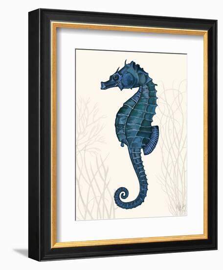 Blue Seahorses on Cream b-Fab Funky-Framed Art Print