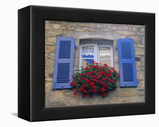 Blue Shuttered Windows and Red Flowers, Concarneau, Finistere, Brittany, France, Europe-Ruth Tomlinson-Framed Premier Image Canvas