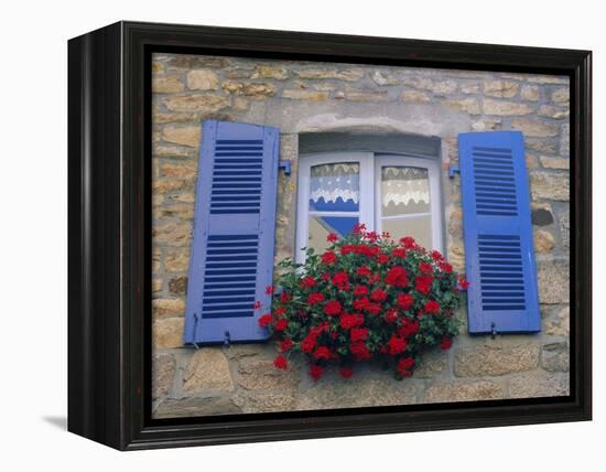 Blue Shuttered Windows and Red Flowers, Concarneau, Finistere, Brittany, France, Europe-Ruth Tomlinson-Framed Premier Image Canvas