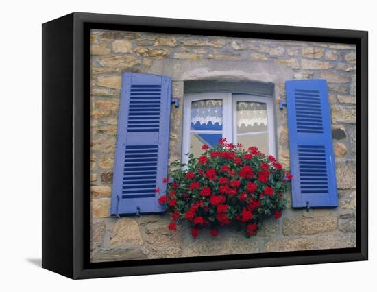 Blue Shuttered Windows and Red Flowers, Concarneau, Finistere, Brittany, France, Europe-Ruth Tomlinson-Framed Premier Image Canvas