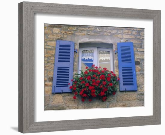 Blue Shuttered Windows and Red Flowers, Concarneau, Finistere, Brittany, France, Europe-Ruth Tomlinson-Framed Photographic Print