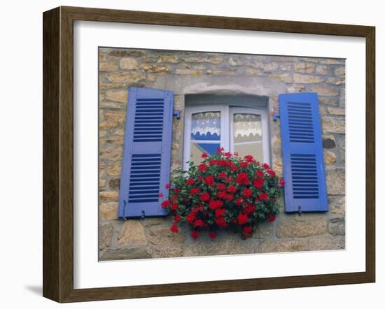 Blue Shuttered Windows and Red Flowers, Concarneau, Finistere, Brittany, France, Europe-Ruth Tomlinson-Framed Photographic Print