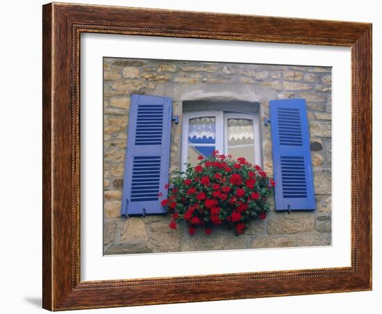 Blue Shuttered Windows and Red Flowers, Concarneau, Finistere, Brittany, France, Europe-Ruth Tomlinson-Framed Photographic Print