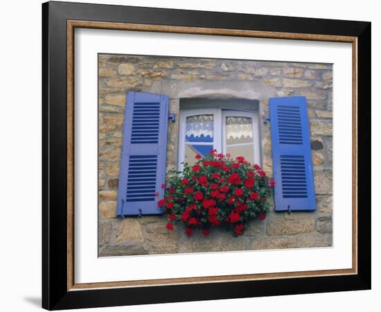 Blue Shuttered Windows and Red Flowers, Concarneau, Finistere, Brittany, France, Europe-Ruth Tomlinson-Framed Photographic Print