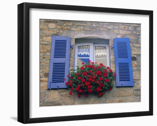 Blue Shuttered Windows and Red Flowers, Concarneau, Finistere, Brittany, France, Europe-Ruth Tomlinson-Framed Photographic Print
