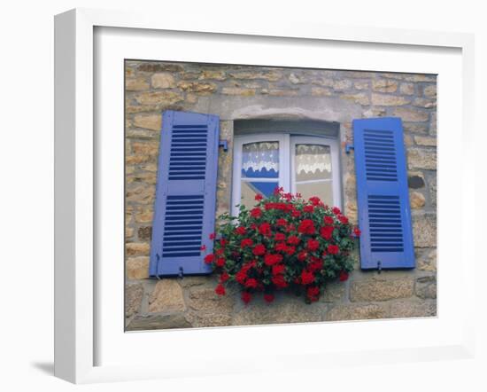 Blue Shuttered Windows and Red Flowers, Concarneau, Finistere, Brittany, France, Europe-Ruth Tomlinson-Framed Photographic Print