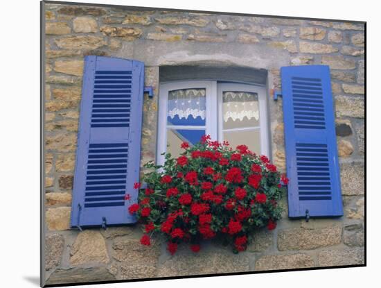 Blue Shuttered Windows and Red Flowers, Concarneau, Finistere, Brittany, France, Europe-Ruth Tomlinson-Mounted Photographic Print
