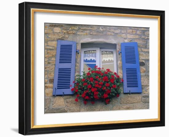 Blue Shuttered Windows and Red Flowers, Concarneau, Finistere, Brittany, France, Europe-Ruth Tomlinson-Framed Photographic Print