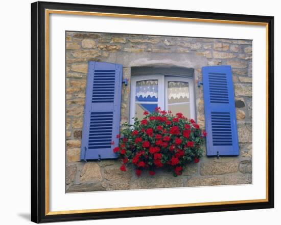 Blue Shuttered Windows and Red Flowers, Concarneau, Finistere, Brittany, France, Europe-Ruth Tomlinson-Framed Photographic Print