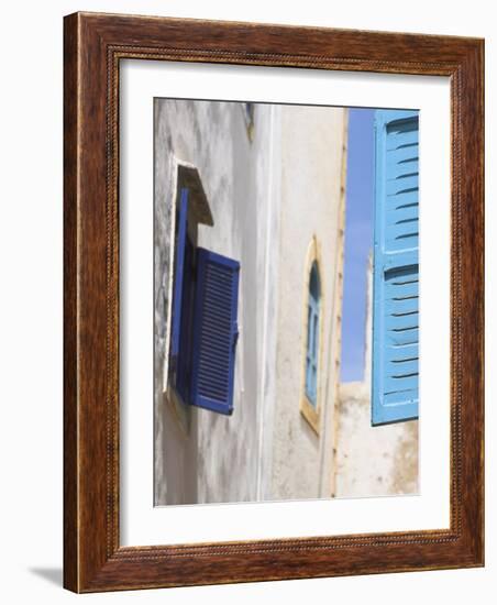 Blue Shuttered Windows on Houses in Medina, Essaouira, Morocco, North Africa, Africa-Jane Sweeney-Framed Photographic Print