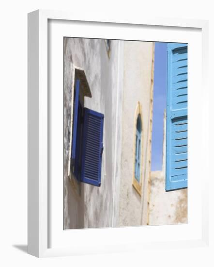 Blue Shuttered Windows on Houses in Medina, Essaouira, Morocco, North Africa, Africa-Jane Sweeney-Framed Photographic Print