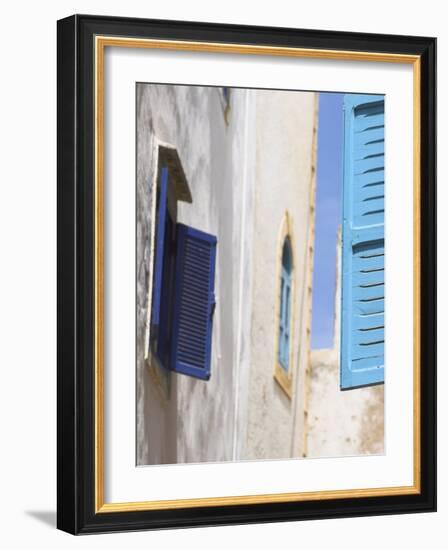 Blue Shuttered Windows on Houses in Medina, Essaouira, Morocco, North Africa, Africa-Jane Sweeney-Framed Photographic Print