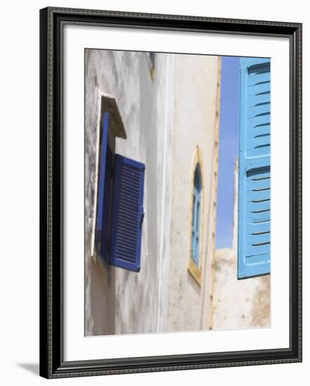 Blue Shuttered Windows on Houses in Medina, Essaouira, Morocco, North Africa, Africa-Jane Sweeney-Framed Photographic Print