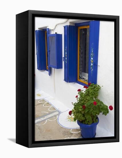 Blue Shutters, Plaka, Old Village, Milos, Cyclades Islands, Greek Islands, Greece, Europe-Tuul-Framed Premier Image Canvas