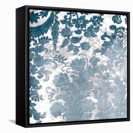 Blue Silver Floral Stamp-Jace Grey-Framed Stretched Canvas