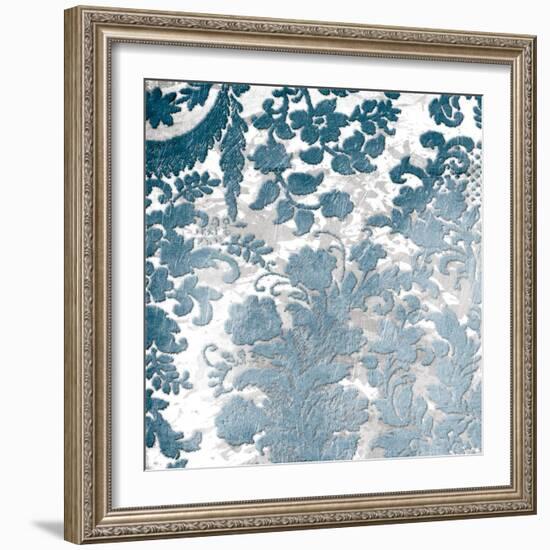 Blue Silver Floral Stamp-Jace Grey-Framed Art Print