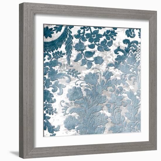 Blue Silver Floral Stamp-Jace Grey-Framed Art Print