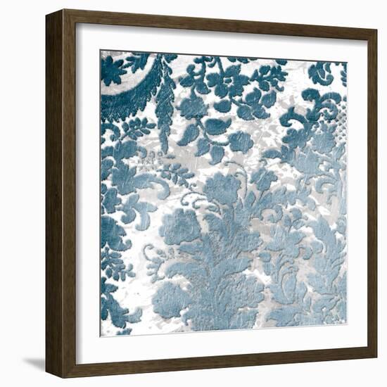 Blue Silver Floral Stamp-Jace Grey-Framed Art Print