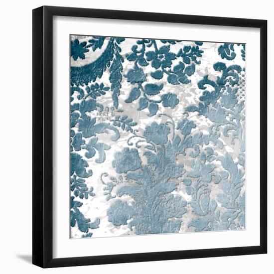 Blue Silver Floral Stamp-Jace Grey-Framed Art Print