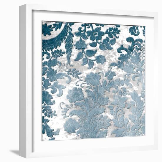 Blue Silver Floral Stamp-Jace Grey-Framed Art Print