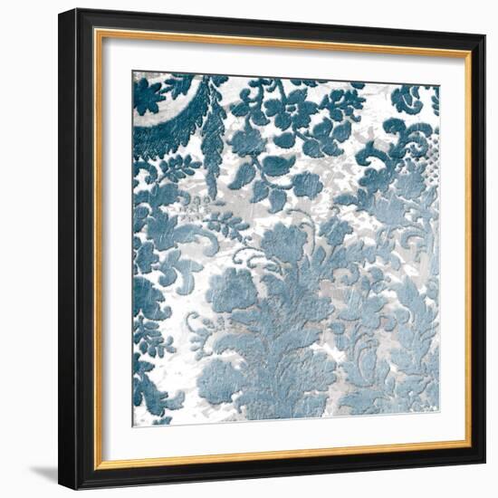 Blue Silver Floral Stamp-Jace Grey-Framed Art Print