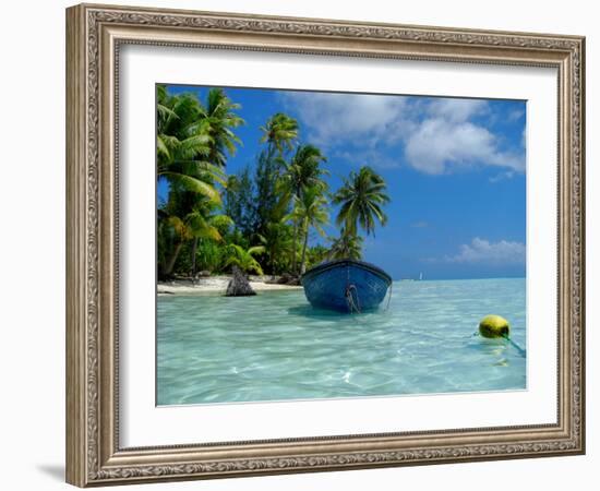 Blue Skiff Bora Bora Lagoon-Lawrence Da Luz Photography-Framed Photographic Print